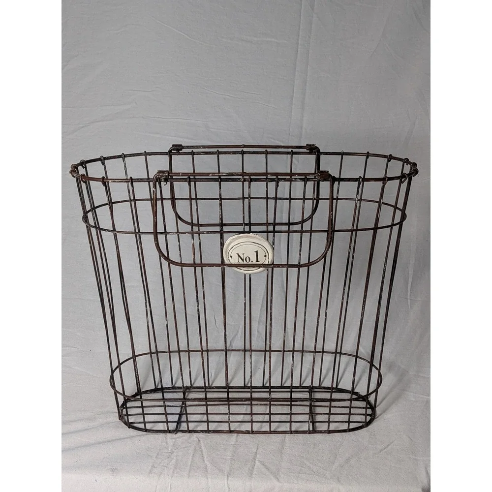 Vintage Style Brown Wire Storage Basket No. 1 Plaque Industrial Farmhouse Decor